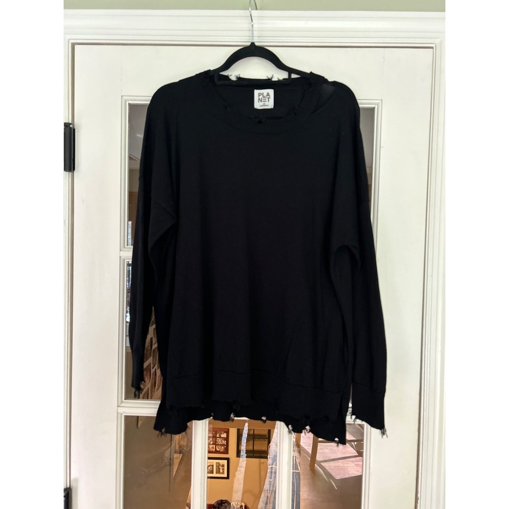 Planet by Lauren G Pima Cotton Modal Boatneck Sweater Black One Size Peru